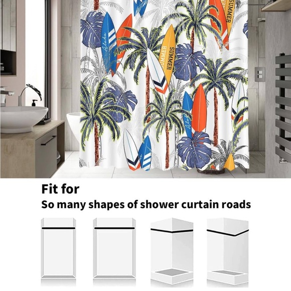 Summer Tropical Shower Curtain Tropical Hawaii Coconut Trees Palm Leaf S… - Picture 7 of 7